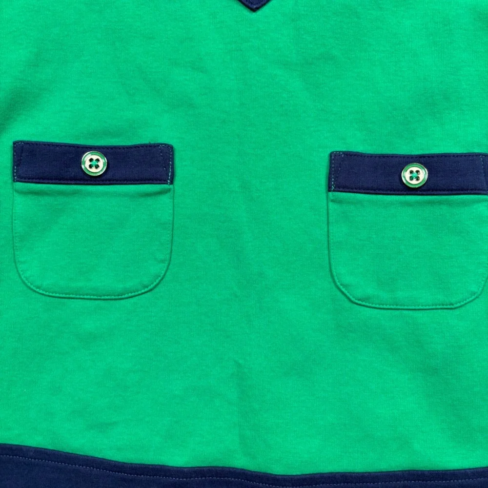 Gymboree Girls Navy Blue Green Color Block Button‎ Pocket Dress Size 7